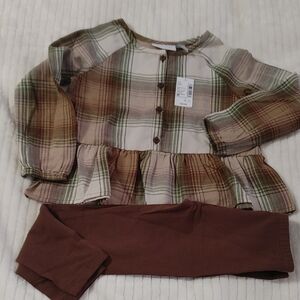 The Children's Place Olive Plaid Top With Leggings Two Piece Set